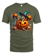 Cute Halloween Squirrel Pumpkin Witch T-Shirt - military green t-shirt on white background