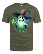 Halloween Ghost Witch Hat Potion Drink T-Shirt - military green t-shirt on white background