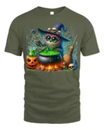 Halloween Witch Owl Cauldron Magic T-Shirt - military green t-shirt on white background