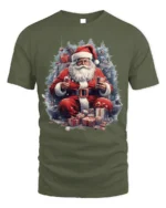 Christmas Santa Claus Gifts Holiday T-Shirt - military green t-shirt on white background