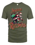 Funny Skibidi Rizzmas Santa Skateboard T-Shirt - military green t-shirt on white background