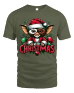 Christmas Cute Creature Santa Hat T-Shirt - military green t-shirt on white background