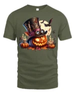 Halloween Steampunk Pumpkin Moon T-Shirt - military green t-shirt on white background
