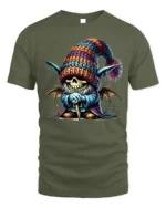 Halloween Skeleton Gnome Colorful Hat T-Shirt - military green t-shirt on white background