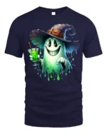 Halloween Ghost Witch Hat Potion Drink T-Shirt - navy t-shirt on white background