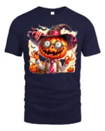 Halloween Pumpkin Head Crazy Teacher T-Shirt - navy t-shirt on white background