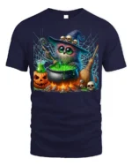 Halloween Witch Owl Cauldron Magic T-Shirt - navy t-shirt on white background