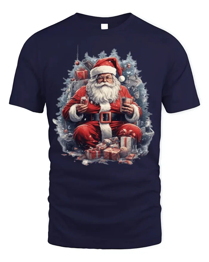 Christmas Santa Claus Gifts Holiday T-Shirt - navy t-shirt on white background