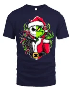 Christmas Grinch Skeleton Santa Mashup T-Shirt - navy t-shirt on white background