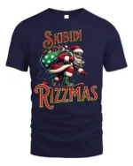 Funny Skibidi Rizzmas Santa Skateboard T-Shirt - navy t-shirt on white background