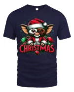 Christmas Cute Creature Santa Hat T-Shirt - navy t-shirt on white background
