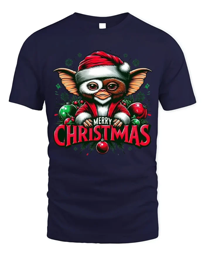 Christmas Cute Creature Santa Hat T-Shirt - navy t-shirt on white background