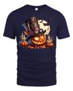 Halloween Steampunk Pumpkin Moon T-Shirt - navy t-shirt on white background