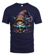 Halloween Skeleton Gnome Colorful Hat T-Shirt - navy t-shirt on white background