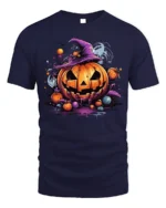 Halloween Pumpkin Witch Hat Spooky T-Shirt - navy t-shirt on white background