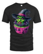 Creepy Witch Cupcake Halloween Graphic T-Shirt - black t-shirt on white background