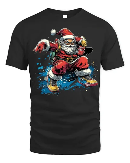 Cool Skateboarding Santa Christmas T-Shirt - black t-shirt on white background