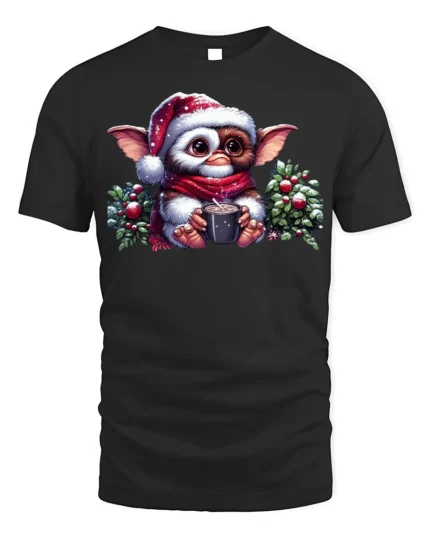 Cute Christmas Gizmo Cocoa Holiday T-Shirt - black t-shirt on white background