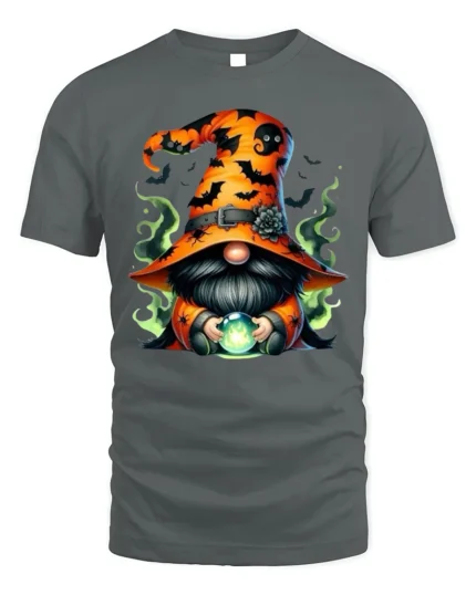 Halloween Gnome Wizard Crystal Ball T-Shirt - gray t-shirt on white background