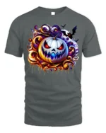 Scary White Pumpkin Halloween Graphic T-Shirt - gray t-shirt on white background