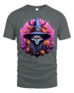 Scary Witch Skull Pumpkin Halloween T-Shirt - gray t-shirt on white background