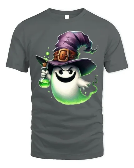 Cute Ghost Witch Potion Halloween T-Shirt - gray t-shirt on white background