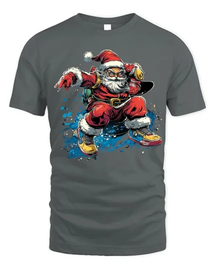 Cool Skateboarding Santa Christmas T-Shirt - gray t-shirt on white background
