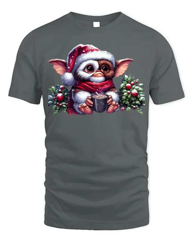 Cute Christmas Gizmo Cocoa Holiday T-Shirt - gray t-shirt on white background