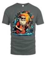 Rock and Roll Santa Guitar Christmas T-Shirt - gray t-shirt on white background