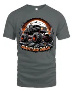 Graveyard Smash Skeleton Monster Truck T-Shirt - gray t-shirt on white background