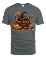 Witch Hat Pumpkin Happy Halloween T-Shirt - gray t-shirt on white background