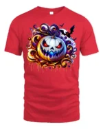 Scary White Pumpkin Halloween Graphic T-Shirt - red t-shirt on white background