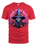 Scary Witch Skull Pumpkin Halloween T-Shirt - red t-shirt on white background