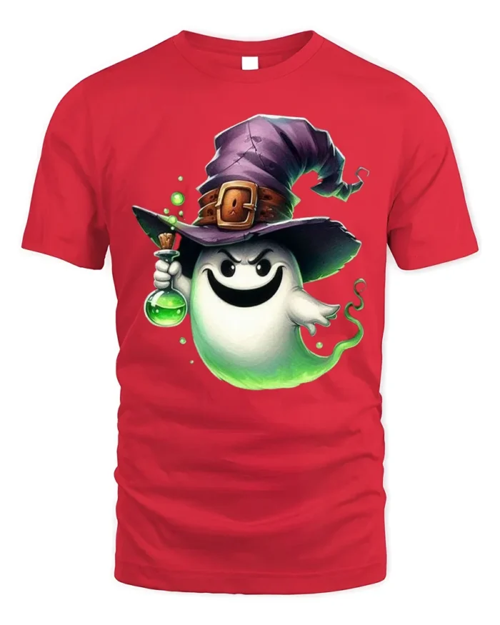 Cute Ghost Witch Potion Halloween T-Shirt - red t-shirt on white background
