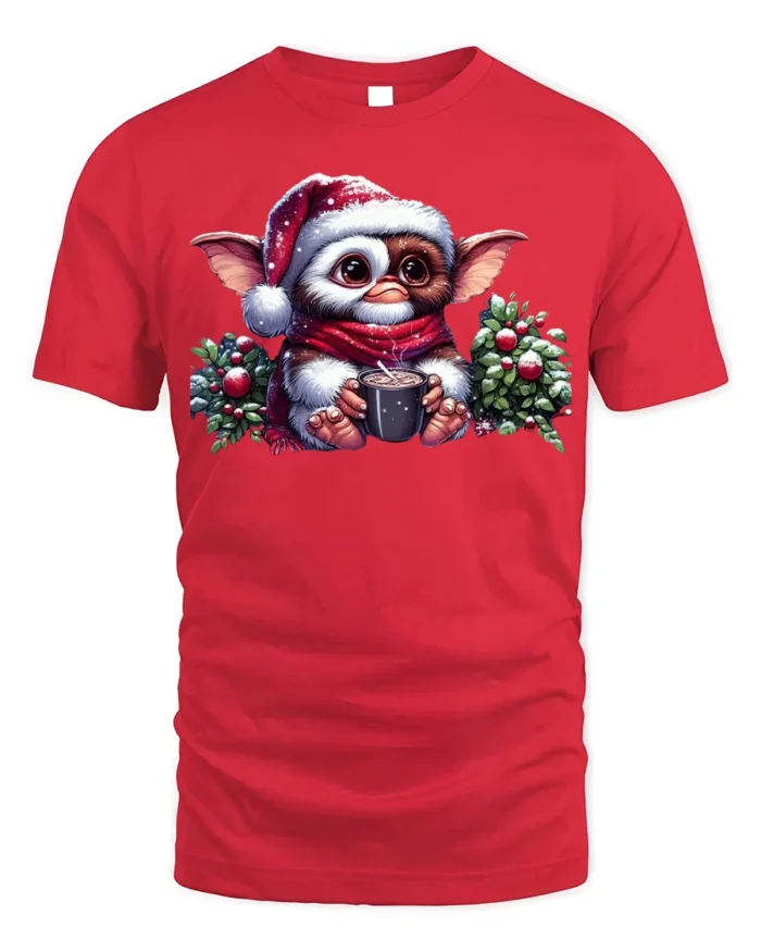 Cute Christmas Gizmo Cocoa Holiday T-Shirt - red t-shirt on white background