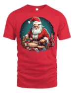 Santa Baking Christmas Cookies Graphic T-Shirt - red t-shirt on white background