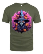 Scary Witch Skull Pumpkin Halloween T-Shirt - military green t-shirt on white background