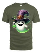 Cute Ghost Witch Potion Halloween T-Shirt - military green t-shirt on white background
