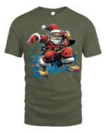 Cool Skateboarding Santa Christmas T-Shirt - military green t-shirt on white background
