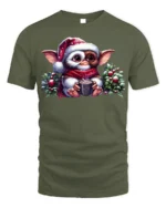 Cute Christmas Gizmo Cocoa Holiday T-Shirt - military green t-shirt on white background