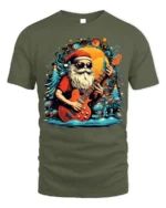 Rock and Roll Santa Guitar Christmas T-Shirt - military green t-shirt on white background