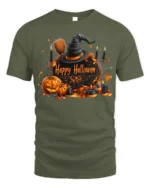 Witch Hat Pumpkin Happy Halloween T-Shirt - military green t-shirt on white background