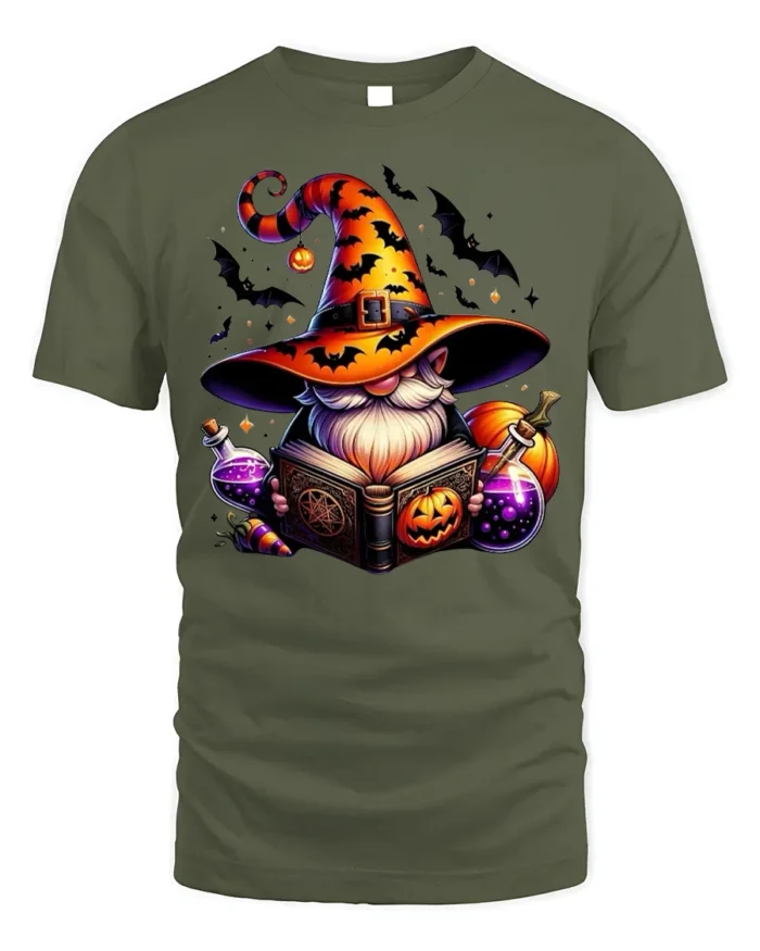 Halloween Wizard Gnome Magic Potion T-Shirt - military green t-shirt on white background