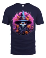 Scary Witch Skull Pumpkin Halloween T-Shirt - navy t-shirt on white background