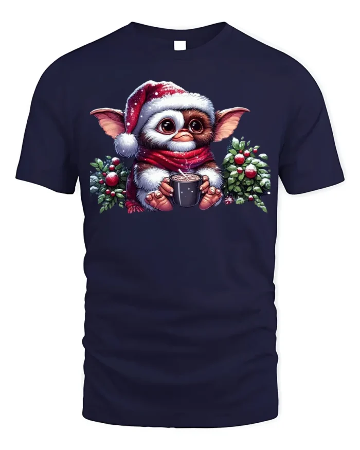 Cute Christmas Gizmo Cocoa Holiday T-Shirt - navy t-shirt on white background