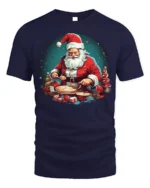 Santa Baking Christmas Cookies Graphic T-Shirt - navy t-shirt on white background