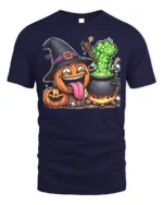 Funny Pumpkin Witch Cauldron Halloween T-Shirt - navy t-shirt on white background