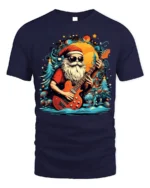 Rock and Roll Santa Guitar Christmas T-Shirt - navy t-shirt on white background