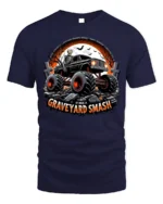 Graveyard Smash Skeleton Monster Truck T-Shirt - navy t-shirt on white background