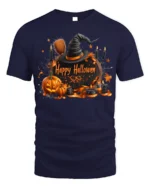 Witch Hat Pumpkin Happy Halloween T-Shirt - navy t-shirt on white background